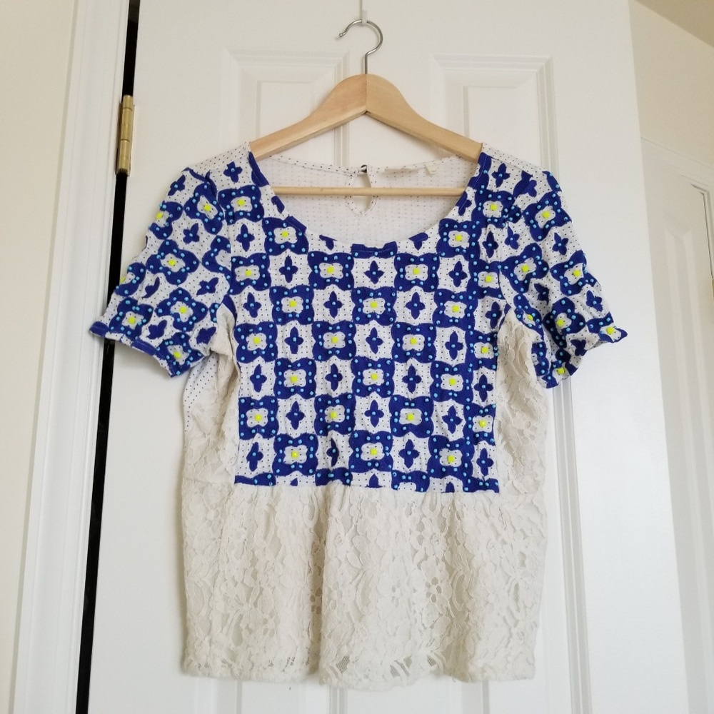 Anthropologie Deletta neon beaded lace peplum top